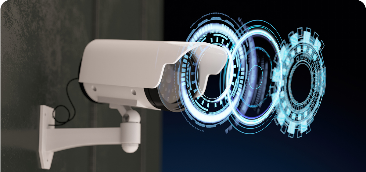 Security camera with futuristic holograms
