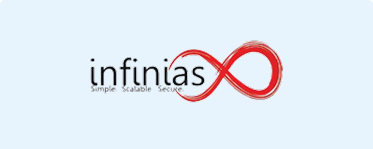 Infinias text with red infinity loop