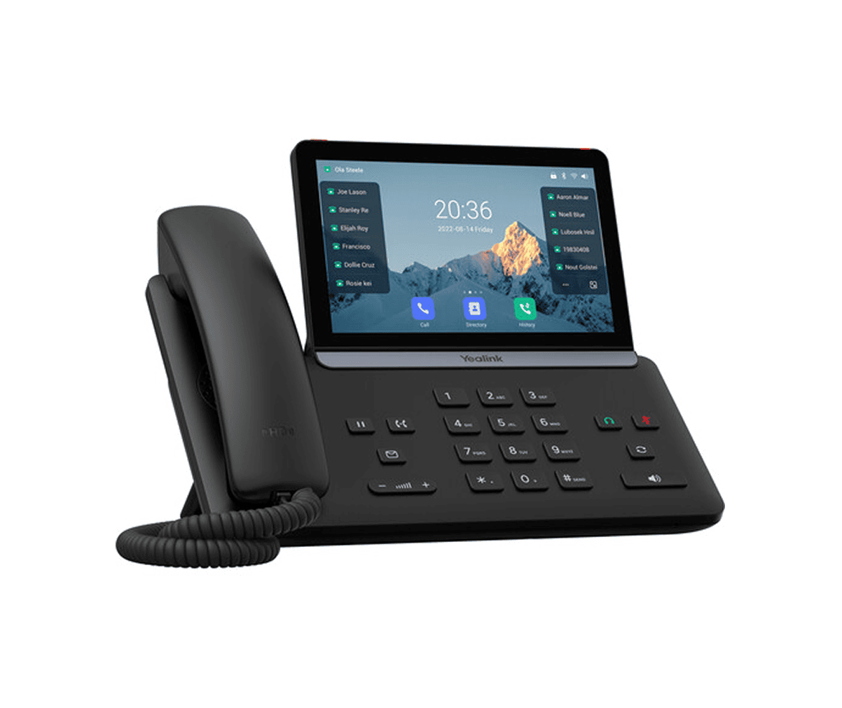 Black desk phone with touchscreen display