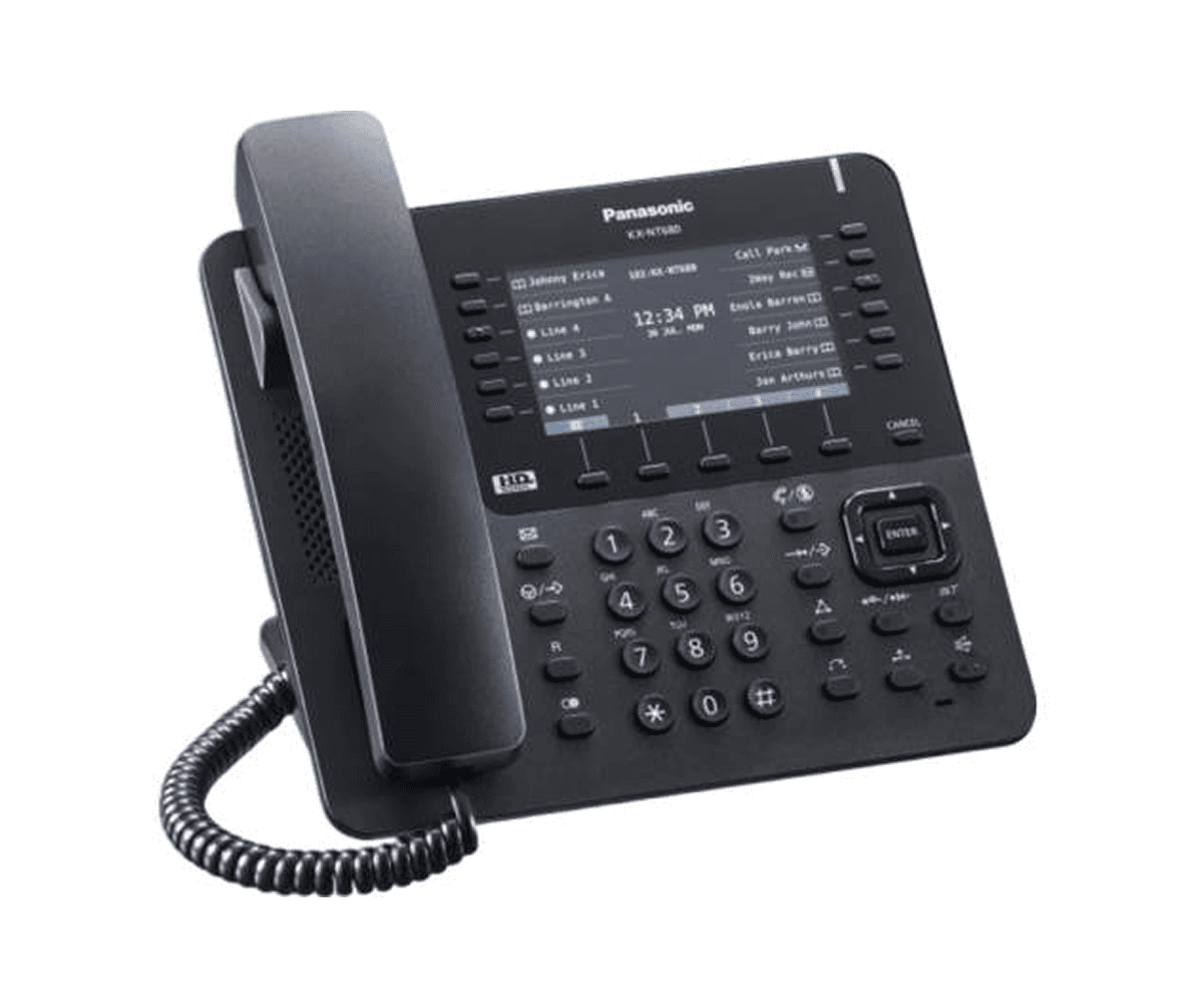 Black Panasonic office desk telephone with handset